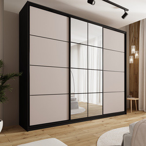 WYPRZEDAŻ Beżowa szafa przesuwna z lustrem 280 cm do sypialni EDGE MAX