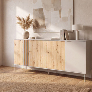 Czterodrzwiowa komoda 220 cm RUSTICA do salonu kaszmirowy beż