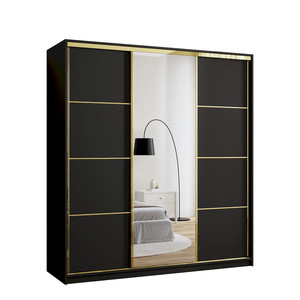 WYPRZEDAŻ Czarna szafa z lustrem do przedpokoju 180 cm GOLD NEW