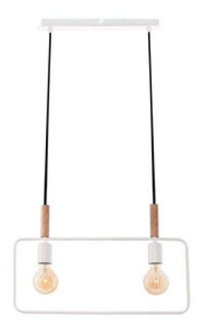 Biała lampa wisząca z regulacją wysokości do salonu FRAME metal drewno