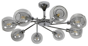 Srebrna lampa sufitowa wisząca 8xE14 do salonu OZZO metal szkło