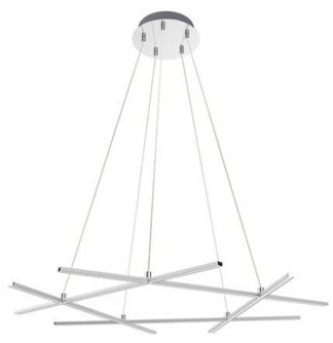 Srebrna lampa wisząca LED 5-punktowa do salonu ANDROS regulowana