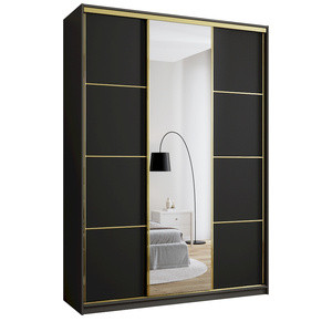 WYPRZEDAŻ Czarna szafa z lustrem i szufladami 180 cm GOLD NEW MAX
