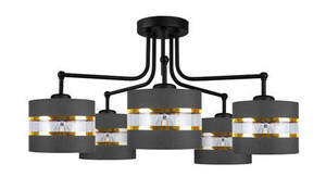 Czarna lampa wisząca 5-płomienna do salonu ANDY abażur czarno-złoty