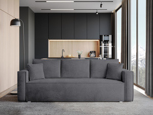 Szara sofa z funkcją spania TOP sztruks pojemnik na pościel