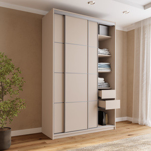 Trzydrzwiowa beżowa szafa przesuwna z półkami 150 cm TOP MAX