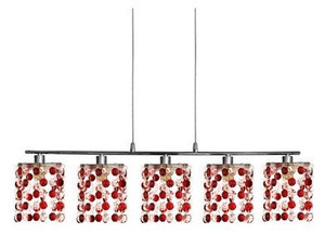 Chromowo-czerwona lampa wisząca z kryształkami do salonu Classic pięcioramienna