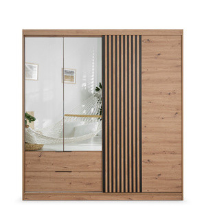 Szafa przesuwna z lamelami 203 cm szufladami lustrami dąb artisan MISTRAL
