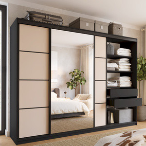 WYPRZEDAŻ Duża szafa przesuwna z lustrem do sypialni 280 cm beż piaskowy LOFT