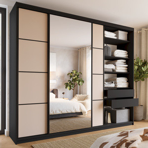 WYPRZEDAŻ Szafa przesuwna z lustrem 280 cm z półkami LOFT MAX beż piaskowy
