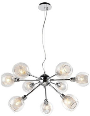 Srebrna lampa wisząca z regulacją wysokości 9xE14 do salonu DIXI szklany klosz