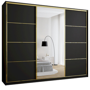 WYPRZEDAŻ Czarna szafa przesuwna z lustrem 280 cm GOLD NEW MAX