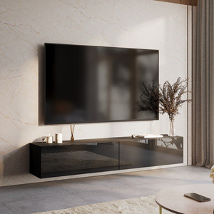 Szafka RTV 210 cm do salonu PREMIUM czarny połysk
