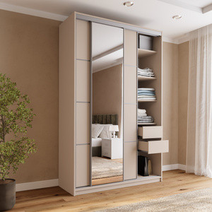 Trzydrzwiowa szafa przesuwna z lustrem 150 cm TOP MAX beż