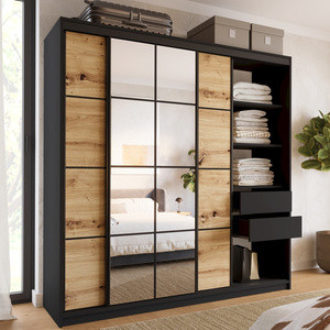 Loftowa szafa przesuwna z lustrem 200 cm z drążkami i półkami EDGE
