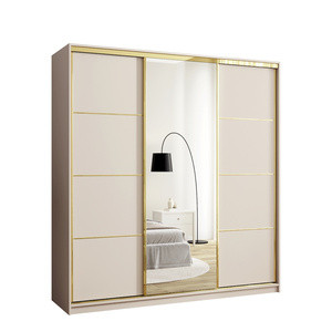 WYPRZEDAŻ Beżowa trzydrzwiowa szafa przesuwna z lustrem 200 cm GOLD NEW