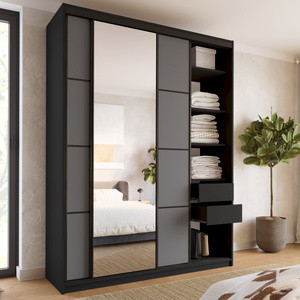 WYPRZEDAŻ Wysoka grafitowa szafa przesuwna z lustrem 180 cm LOFT MAX