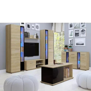 WYPRZEDAŻ Meble do salonu z komodą i ławą dąb sonoma CUBE XL