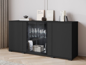 Czarna komoda 150 cm z witryną do salonu CAVIO