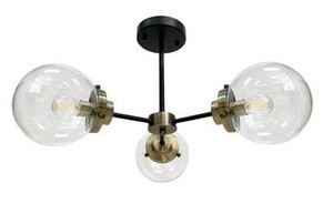 Czarna lampa wisząca sufitowa 3-punktowa do salonu LENS metal-szkło