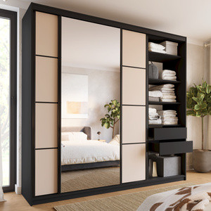 WYPRZEDAŻ Beżowa szafa przesuwna z lustrem 250 cm do sypialni LOFT MAX