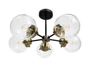 Czarna lampa wisząca sufitowa 5-punktowa do salonu LENS metal szklane klosze