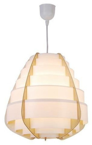 Beżowo-biała lampa wisząca do salonu NAGOJA drewno tworzywo sztuczne