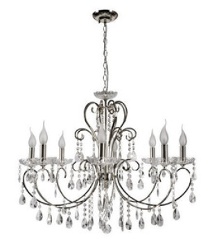 Srebrny żyrandol lampa wisząca z kryształami do salonu AURORA 8xE14