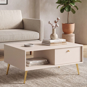 Stolik kawowy 87 cm do salonu z szufladą ROSEA beż piaskowy