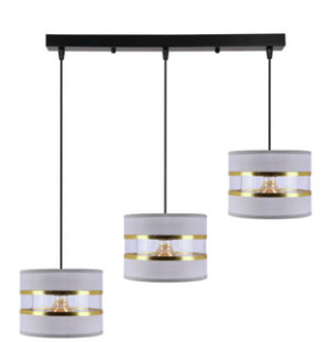 Czarna lampa wisząca 3-płomienna do salonu PANDY abażur szary-złoty
