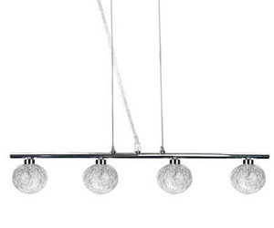 Srebrna lampa wisząca z regulacją wysokości do salonu SPHERE metal szkło