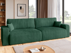 Sztruksowa zielona sofa z funkcją spania do salonu PUMI