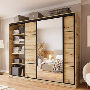 Szafa przesuwna z lustrem oraz półkami 250 cm dąb artisan LARGO