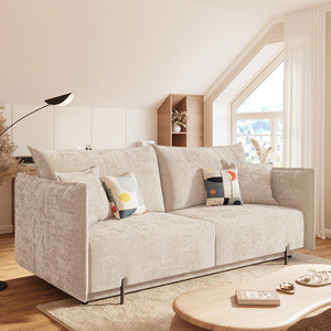 Sofa z funkcją spania i pojemnikiem na pościel kremowa CALMO