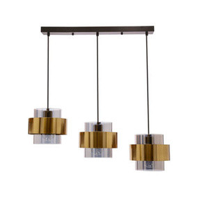 Czarna lampa wisząca 3-punktowa z kloszami dymionymi do salonu SPIEGA