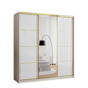WYPRZEDAŻ Szafa z lustrem 180 cm GOLD NEW biały połysk