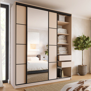 WYPRZEDAŻ Loftowa szafa przesuwna z lustrem 200 cm LOFT MAX beż piaskowy