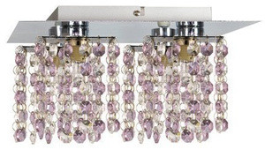Chromowana lampa sufitowa z kryształkami do salonu fioletowa CLASSIC 4xG9