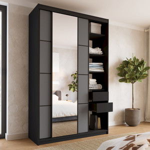 Wysoka grafitowa szafa przesuwna z lustrem 150 cm LOFT MAX