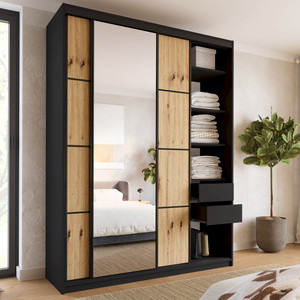 WYPRZEDAŻ Szafa przesuwna z lustrem do sypialni 180 cm LOFT MAX dąb artisan