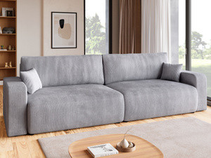 Szara sofa rozkładana do salonu z funkcją spania i pojemnikiem PUMI