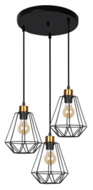 Czarna lampa wisząca industrialna 3-płomienna do salonu PRIMO metal