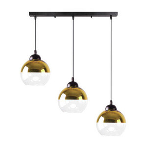 Czarna lampa wisząca 3-płomienna z kloszem złotym Contessa do salonu