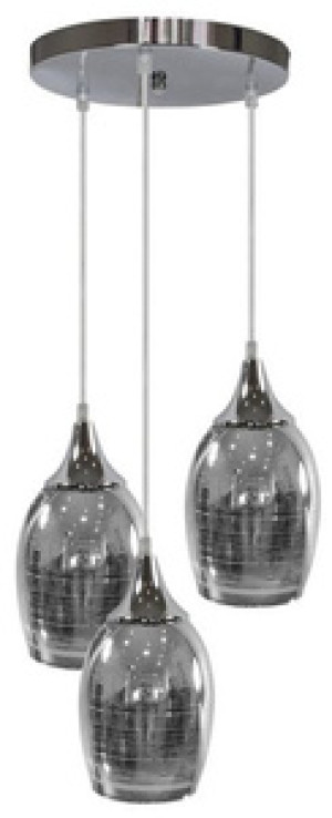 Srebrna lampa wisząca 3-płomienna do salonu MARINA szkło chrom