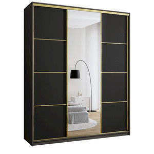 WYPRZEDAŻ Czarna szafa przesuwna z lustrem 200 cm GOLD NEW MAX