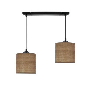 Brązowa lampa wisząca 2-płomienna do salonu LEGNO orzech rattan