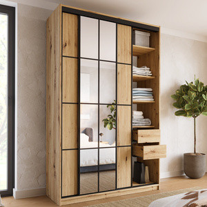 Loftowa trzydrzwiowa szafa przesuwna 150 cm z półkami EDGE MAX