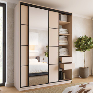 WYPRZEDAŻ Pojemna beżowa szafa przesuwna z lustrem 180 cm LOFT MAX