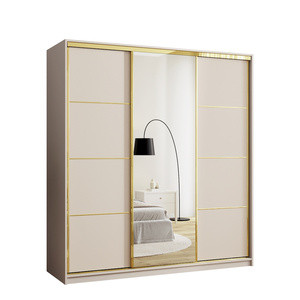 WYPRZEDAŻ Beżowa szafa z lustrem do przedpokoju 180 cm GOLD NEW