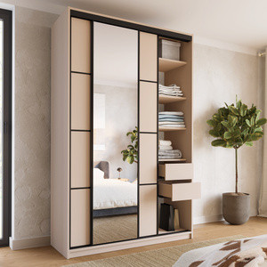 Wysoka beżowa szafa przesuwna z lustrem 150 cm LOFT MAX